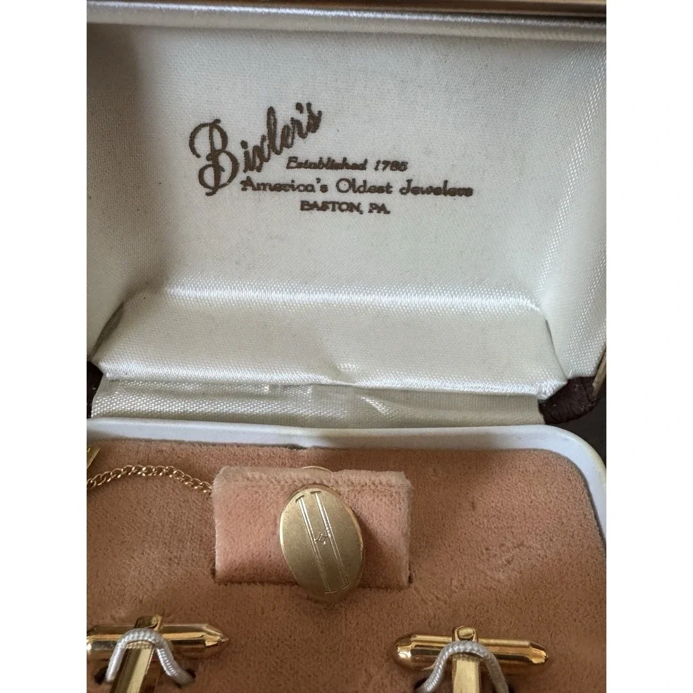 Vintage Cufflinks And Tie Tack Gold Plate‎ Monogram PHW Buckets Easton Pa